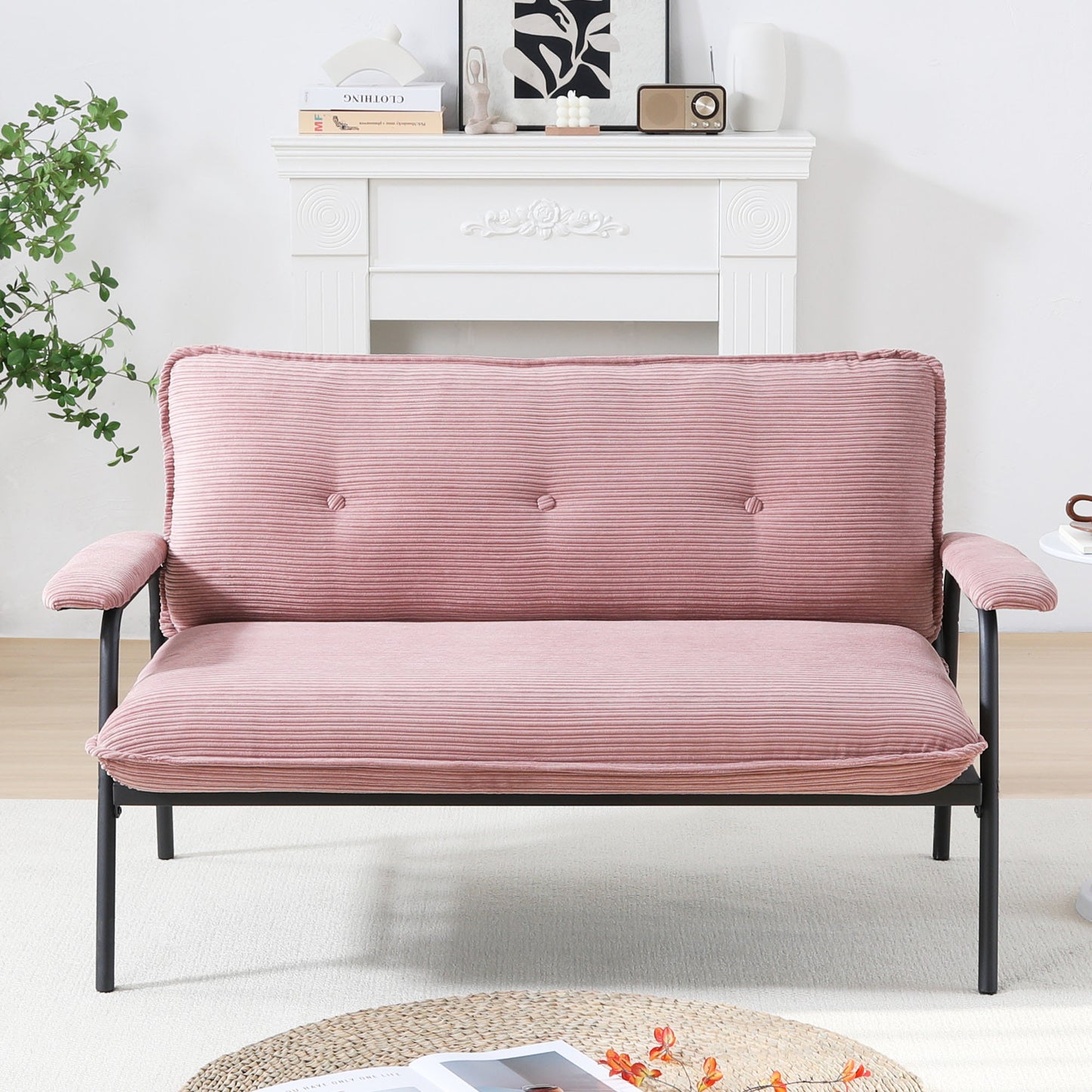 53-Inch Pink Sofa for Small Spaces - Modern Corduroy Design