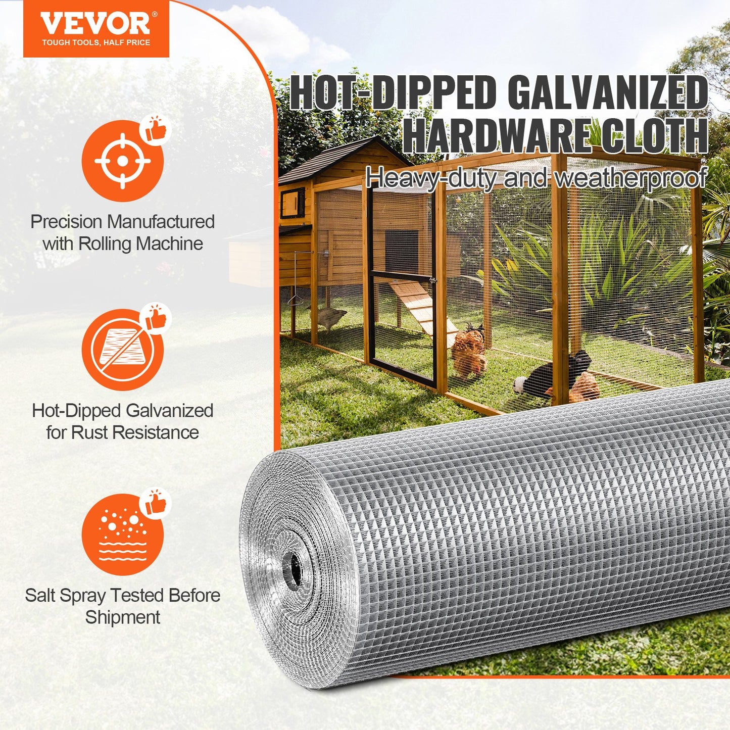 Galvanized Wire Mesh Roll 1/4 Inch 36x100 Ft Heavy Duty Fencing for Garden and Small Animals - Silver