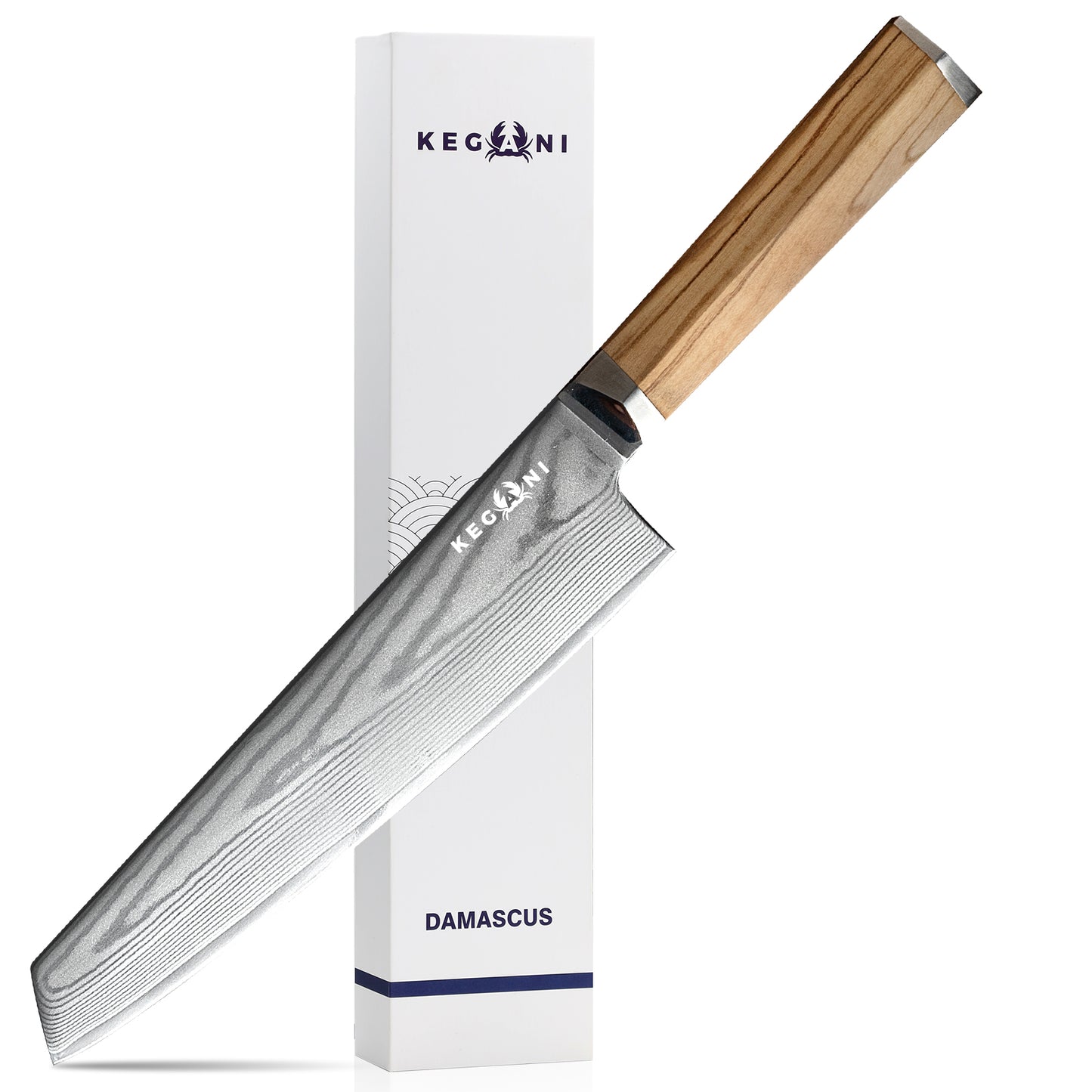 Japanese Kiritsuke Chef Knife - VG-10 Damascus Steel, Olive Wood Handle