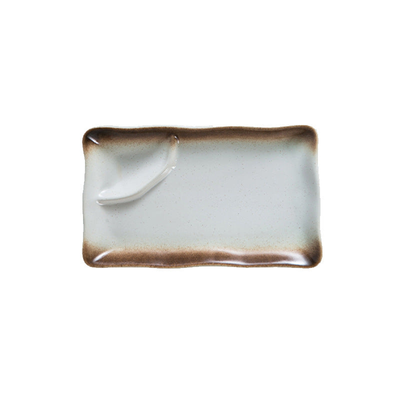 Rectangular Vinegar Dish & Dipping Grid Ceramic Plate for Kitchen