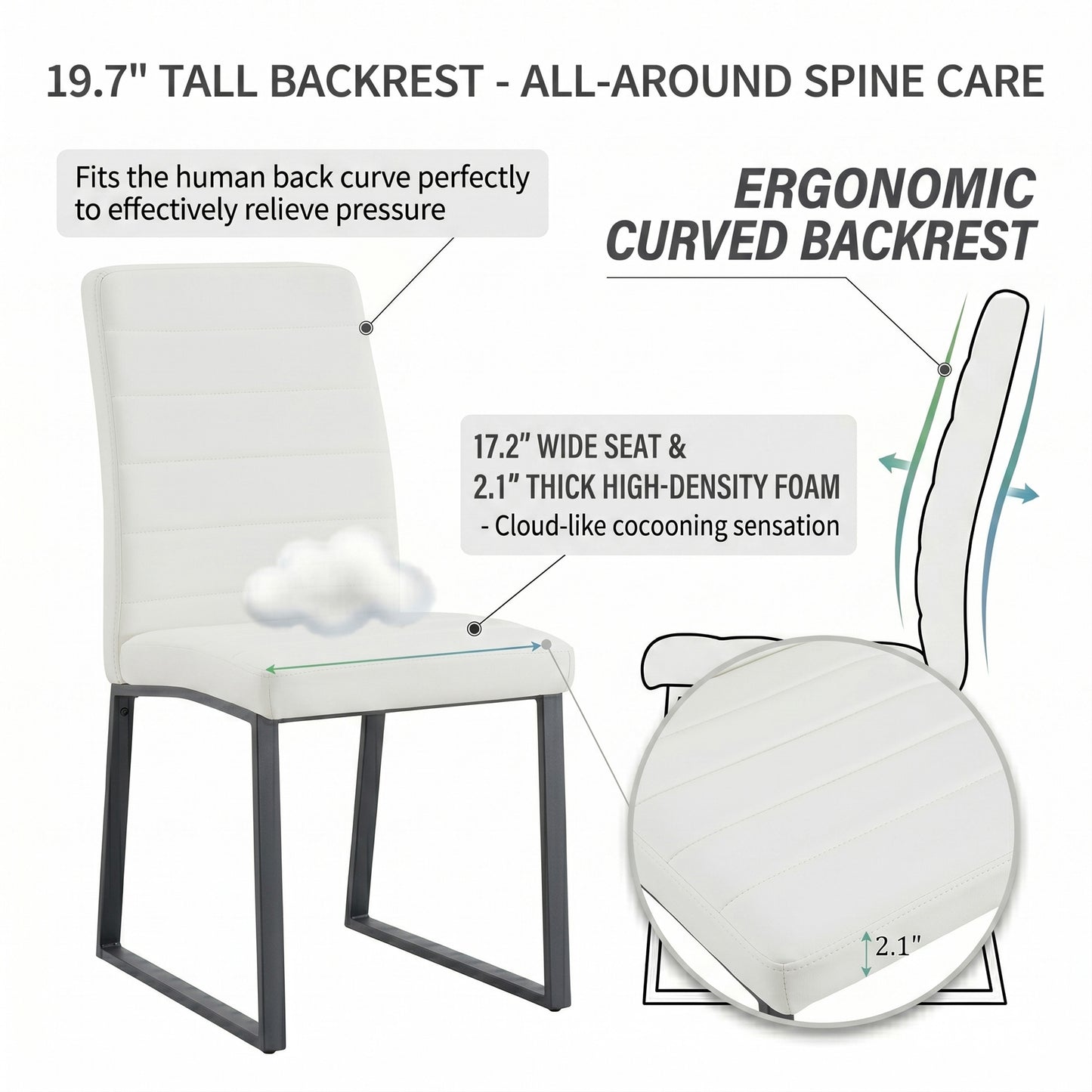 4-Pack - Premium PU Office Dining Chairs With High-density Foam,
