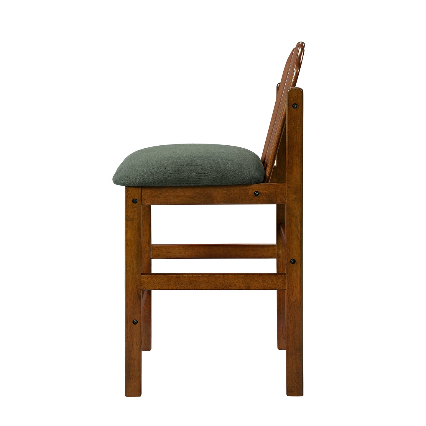 Mid-Century Rubber Wood Upholstered Counter Stools - Set of 2, Green