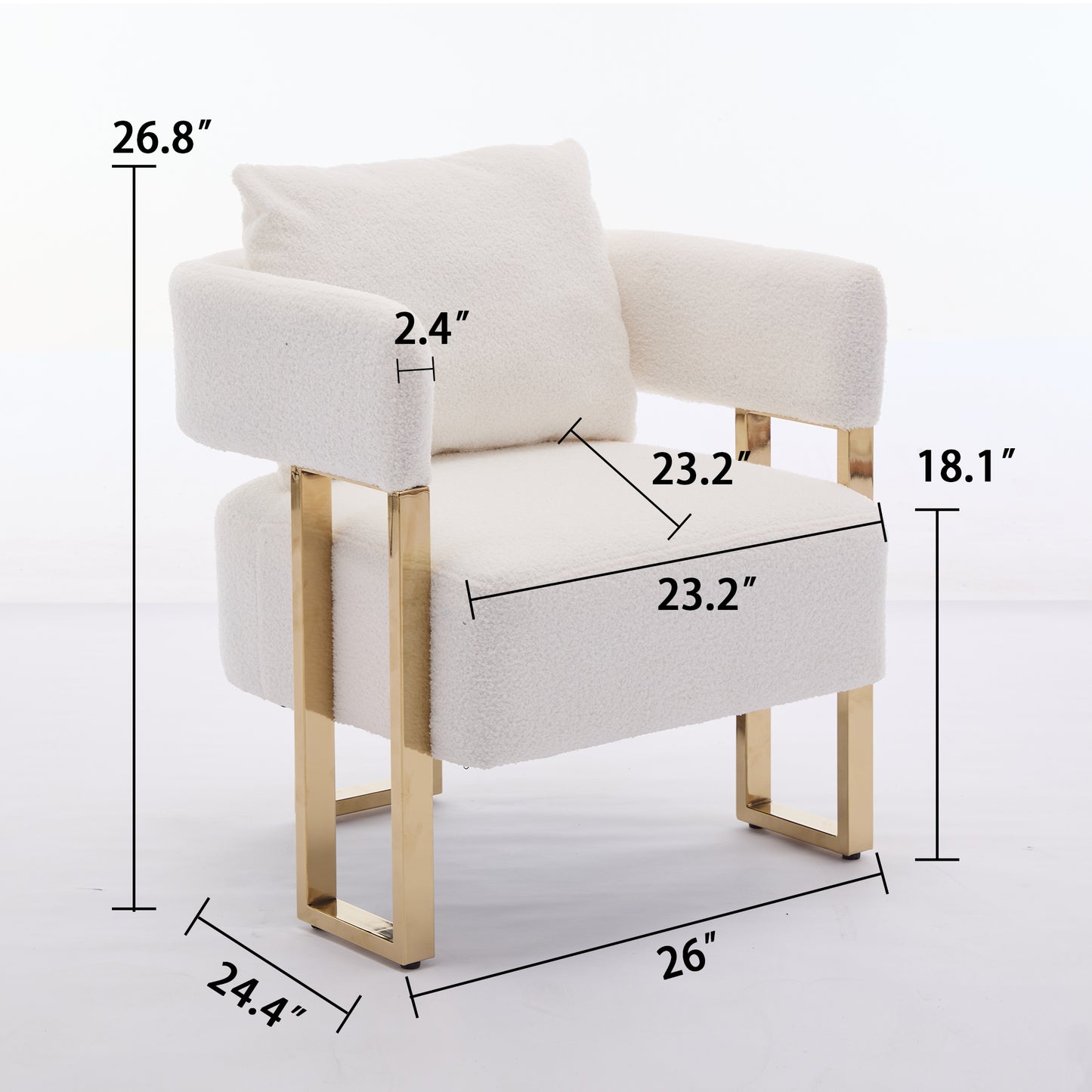 Modern Decorative Chair with Gold Metal Legs - White