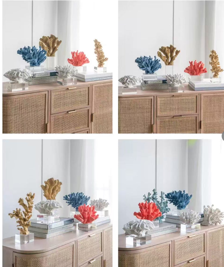 Artificial Coral Decor with Crystal Base - Desktop Garden Ornament, Home & Living