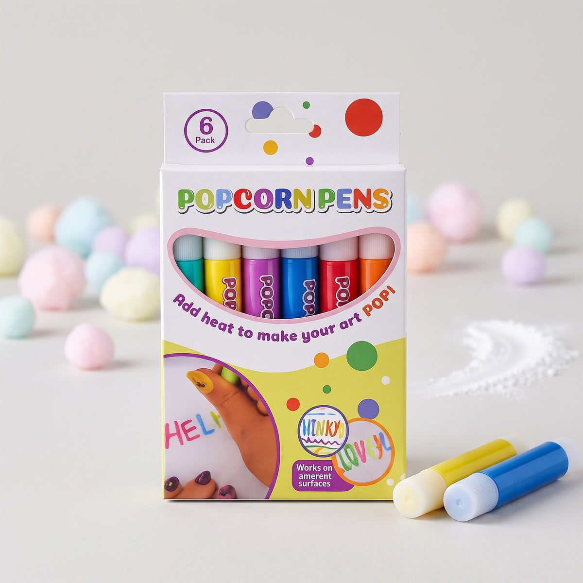 Popcorn Pen Set - 6 Acrylic Writing Stylus Pens for Office & Craft