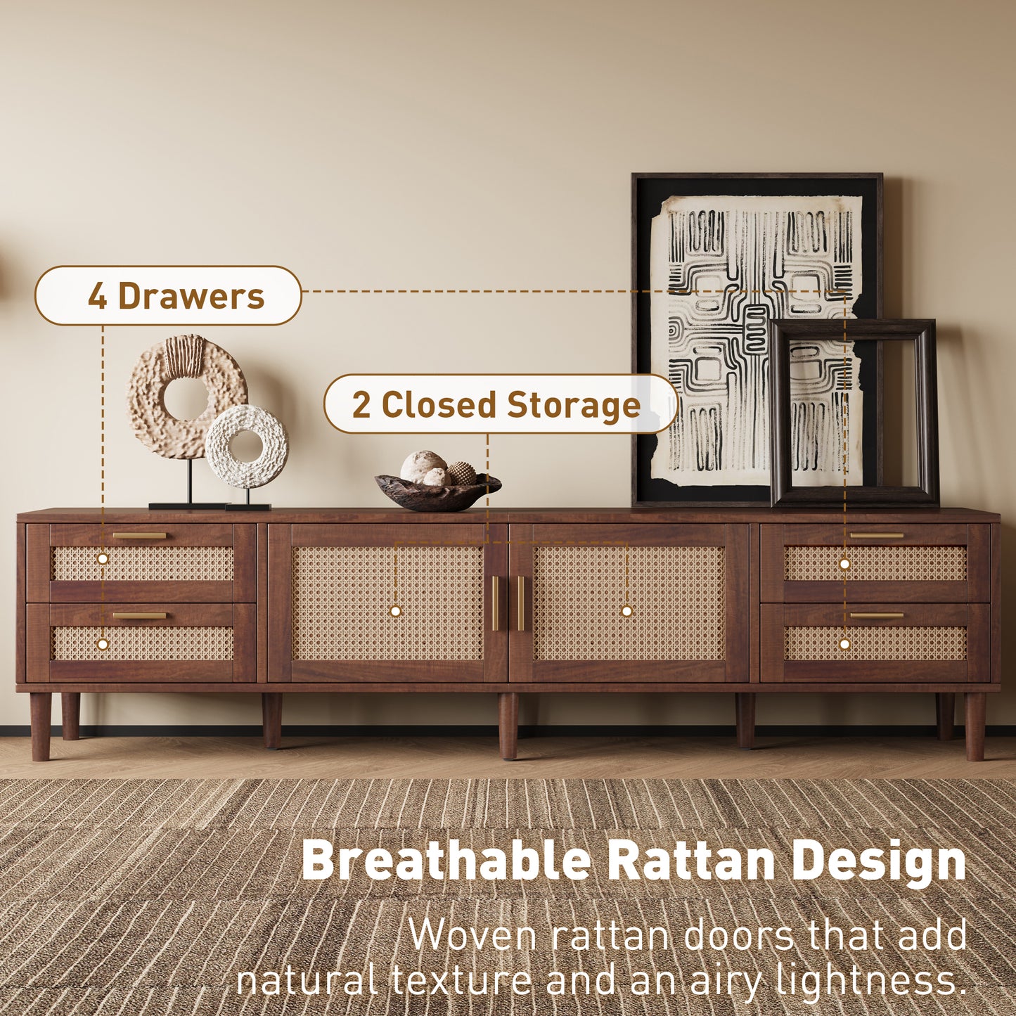 78 Inch TV Stand for 85 Inch TVs - Modern Media Console with 4 Drawers
