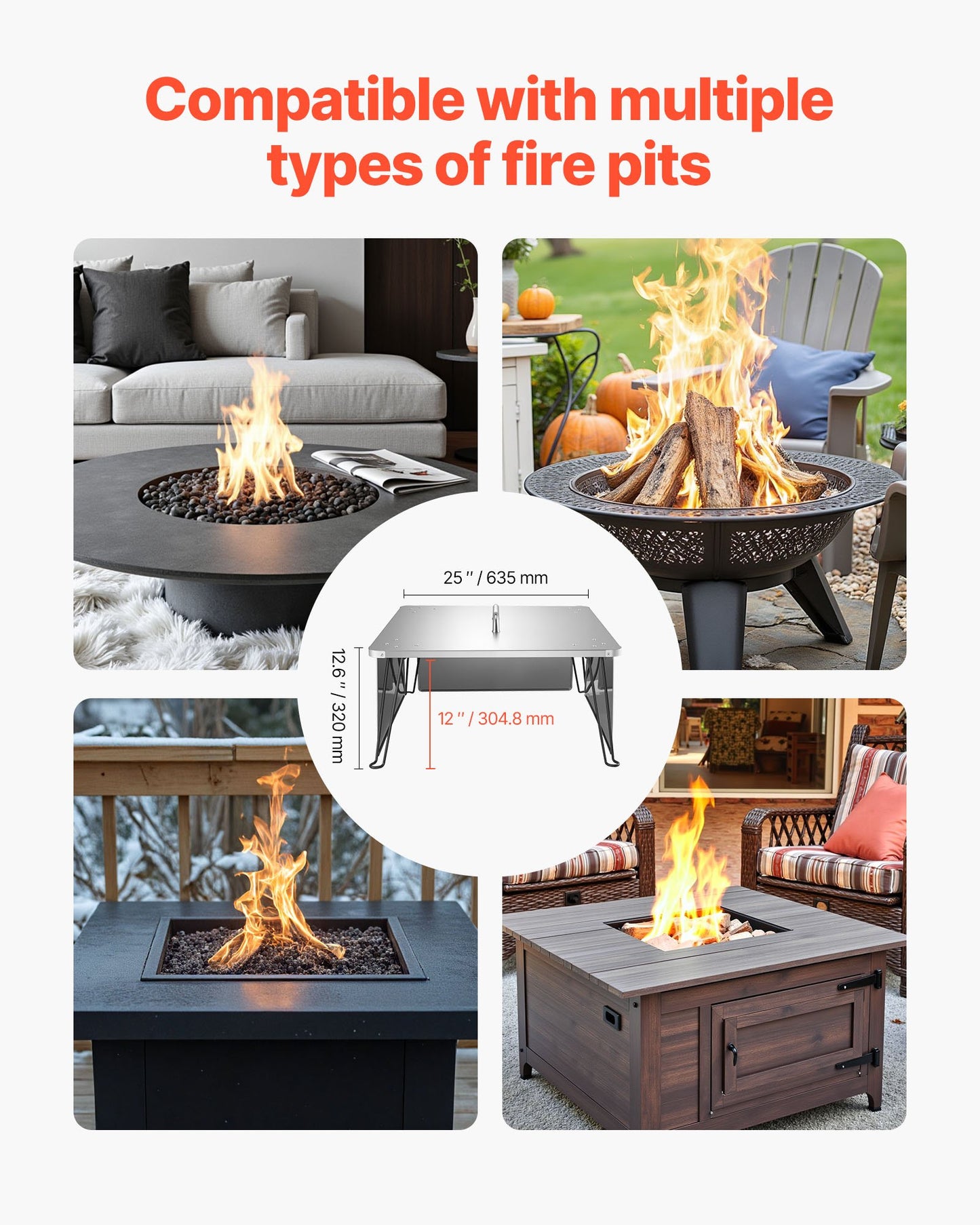 Stainless Steel Fire Pit Heat Deflector 25x25x14 Inch Outdoor Burner Cover