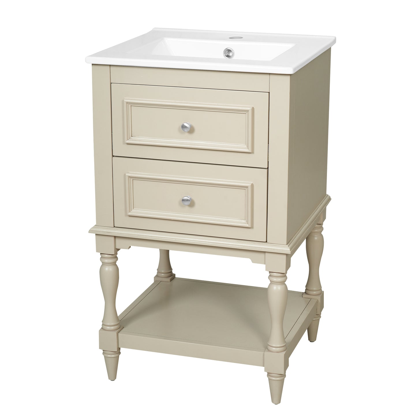 20'' Beige Bathroom Vanity with Ceramic Sink & 2 Drawers