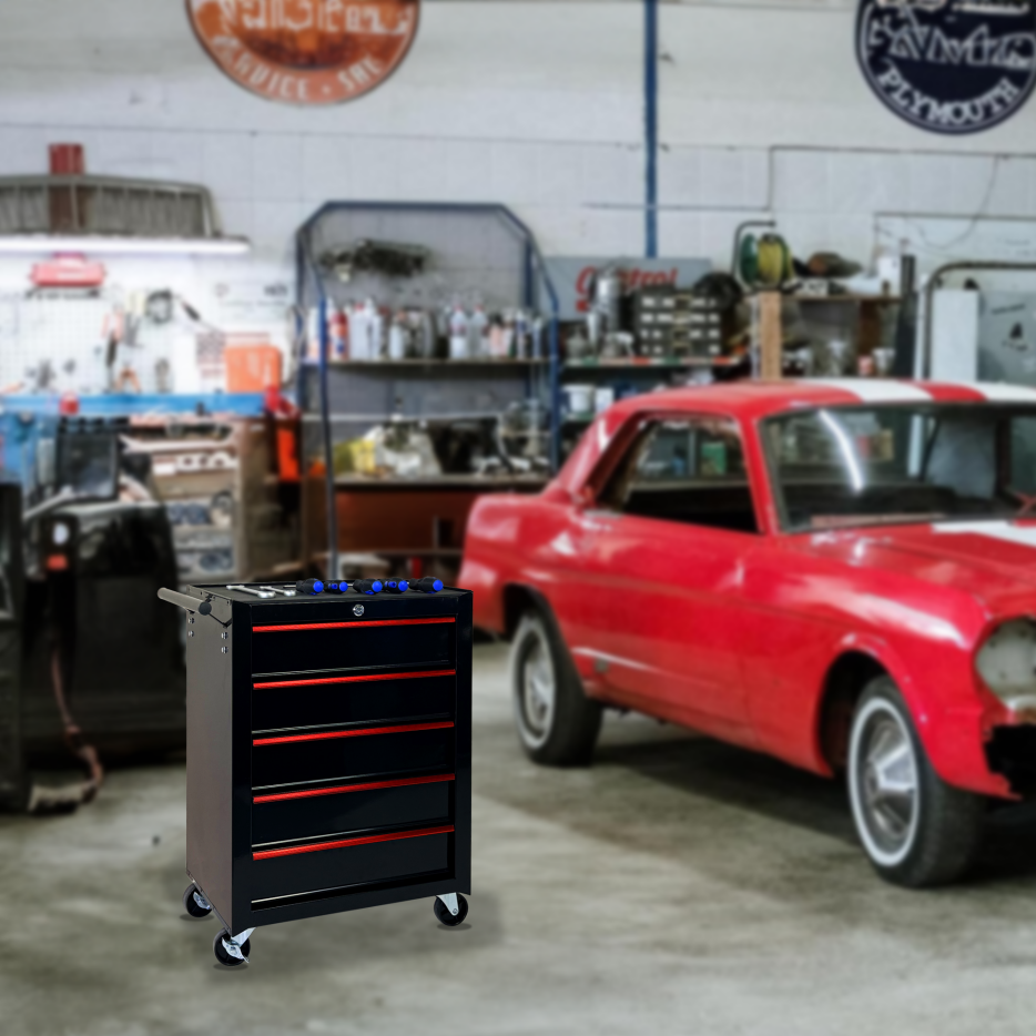 Rolling Metal Tool Chest with 5 Drawers - Black