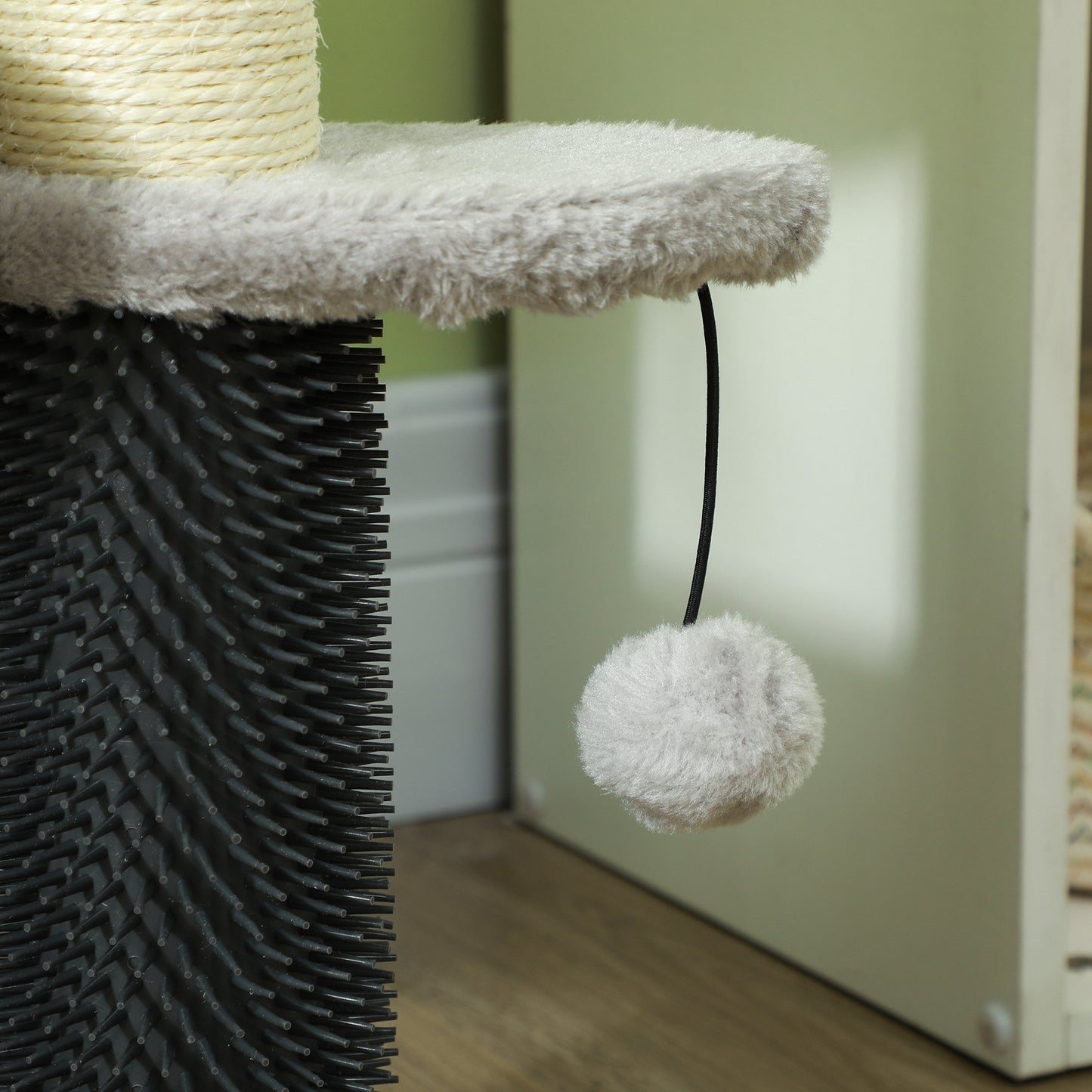2-in-1 Cat Tree Tower with Scratching Posts and Toy Balls - Light Gray