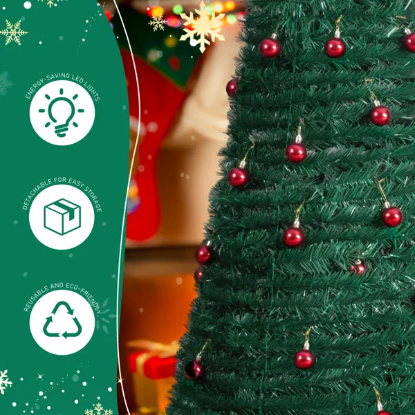 2-Pack Artificial Christmas Trees with Red Ball Ornaments - 6FT & 5FT