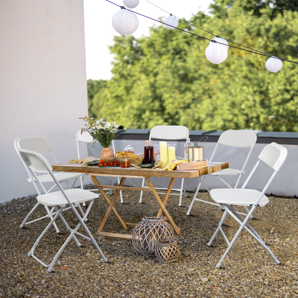 6-Pack White Plastic Folding Chairs - Sturdy & Lightweight