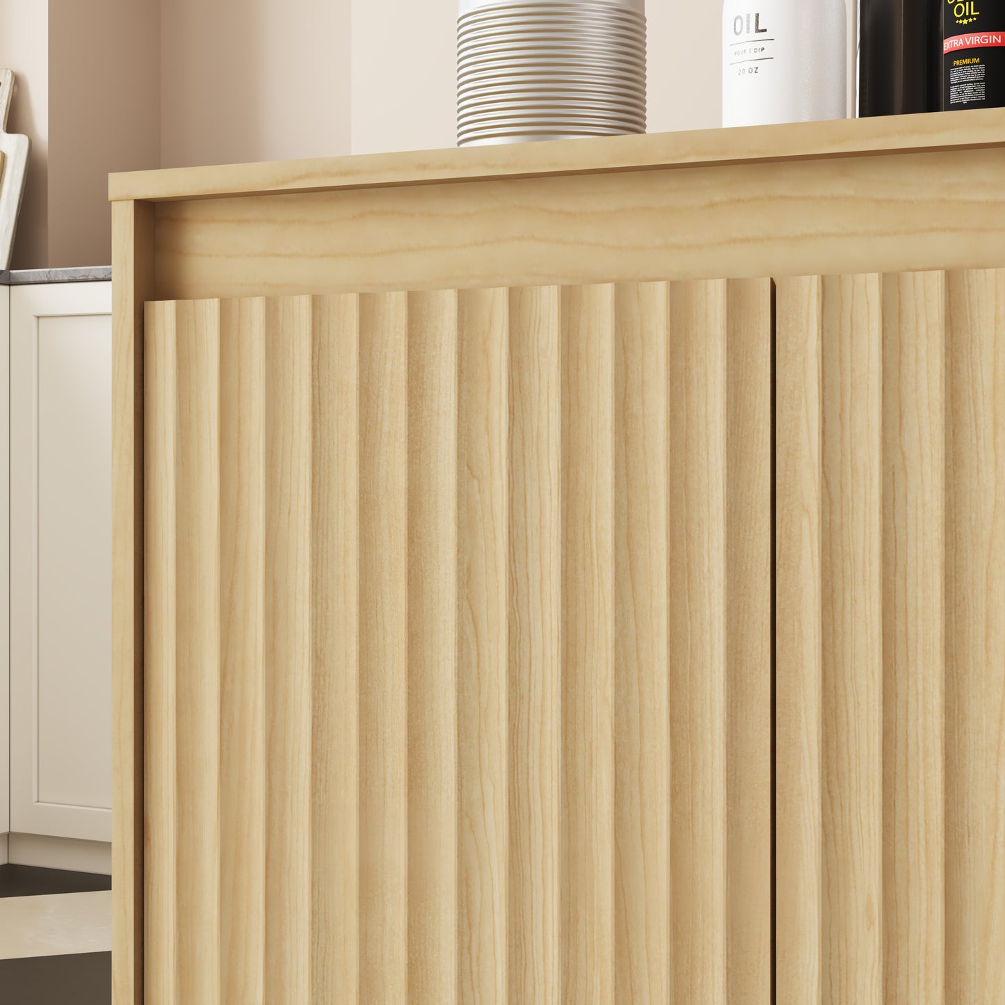 Natural 4-Door Sideboard Buffet Cabinet with Power Outlet