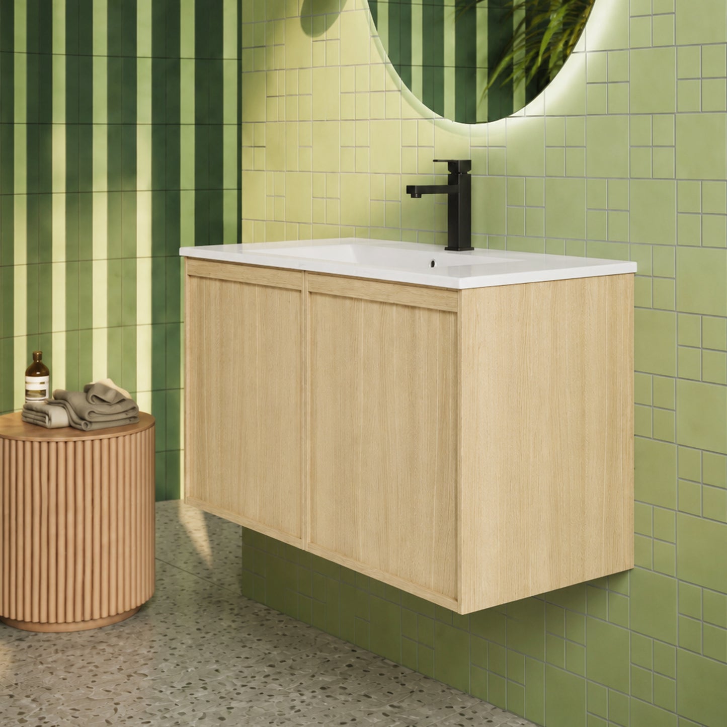 36" Wall-Mounted Bathroom Vanity with Sink - Light Oak