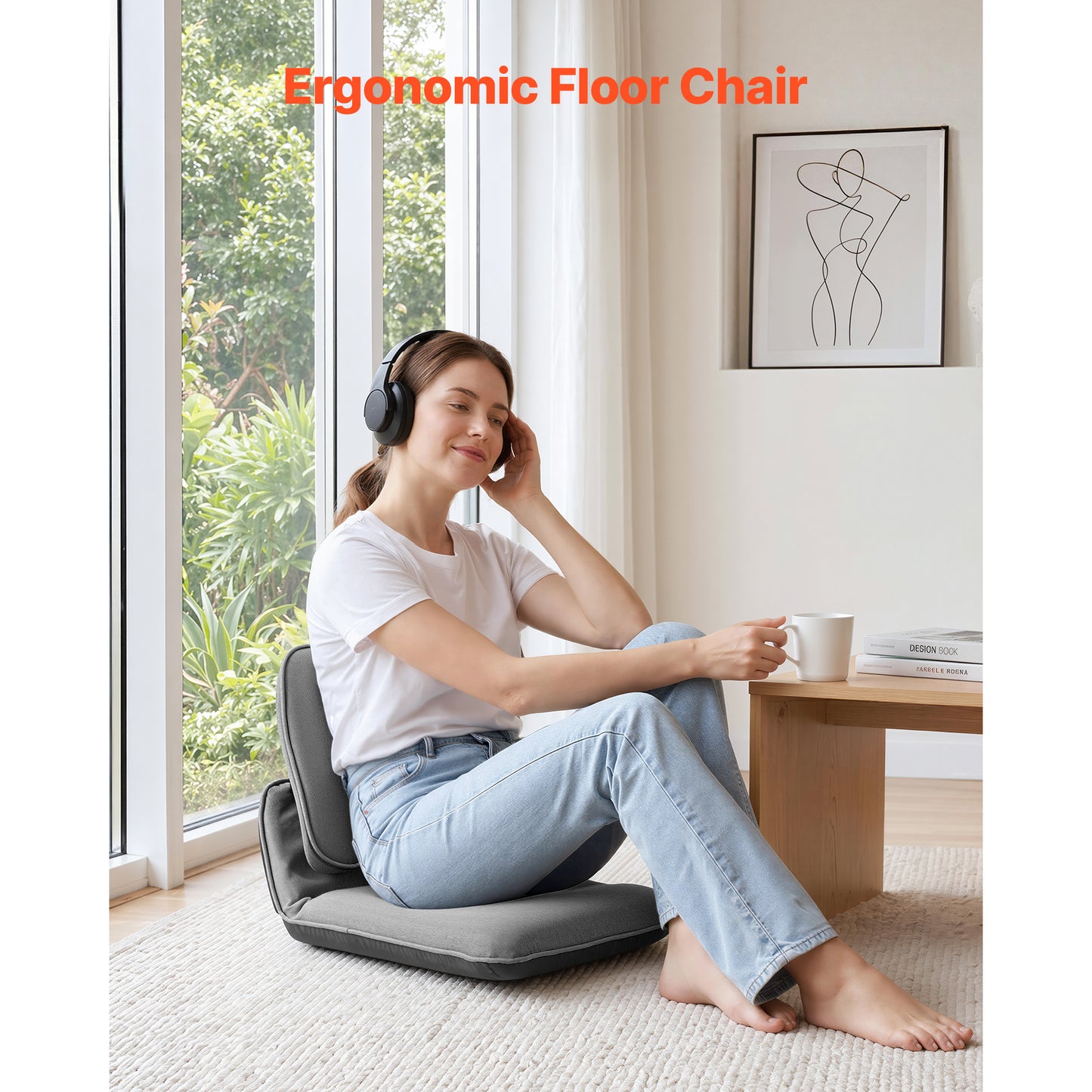 Folding Floor Gaming Chair with Adjustable Back Support - Gray