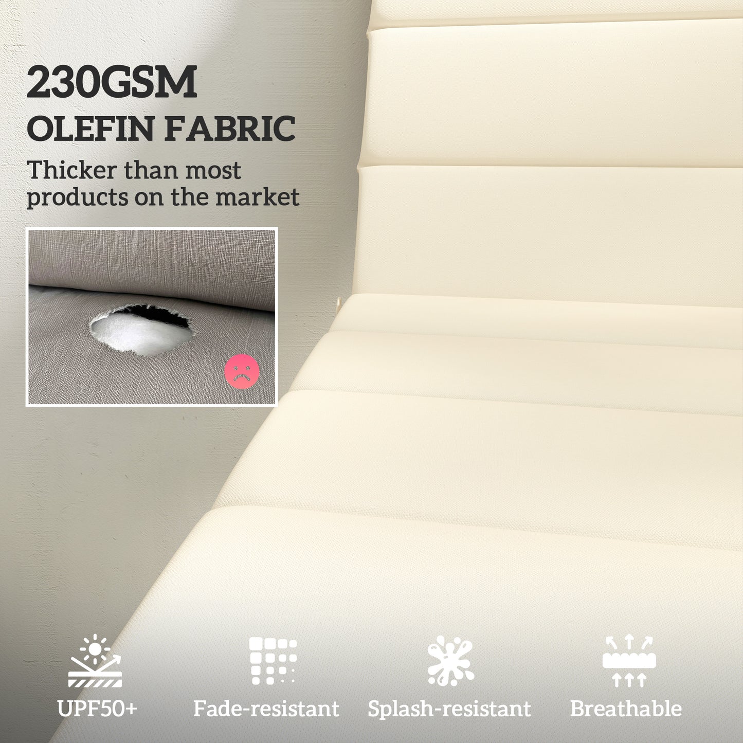 Outdoor Lounge Chair Cushion Set - Foldable, UPF50+, 80" x 26" Cream White