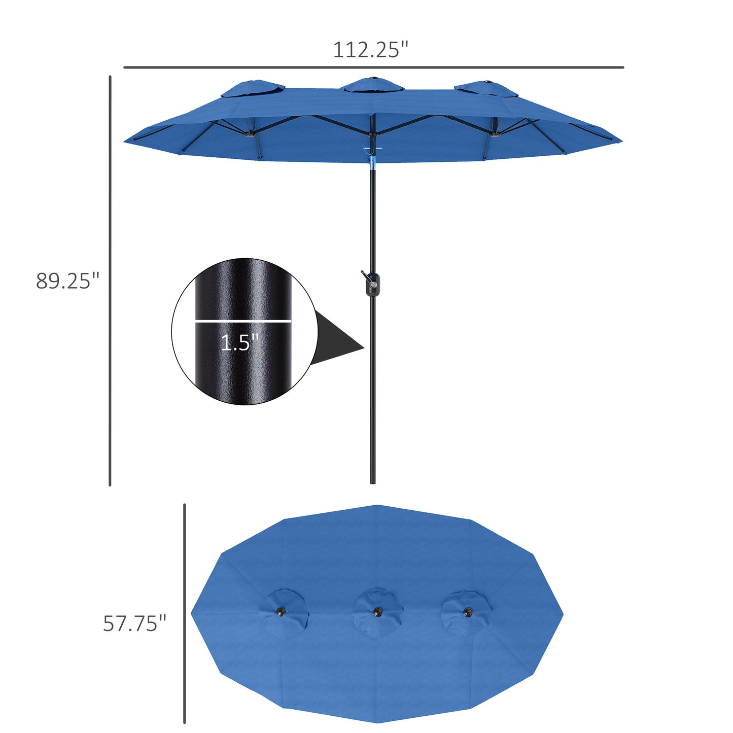Double-Sided 9.5' Patio Umbrella with Tilt & Crank - Navy Blue