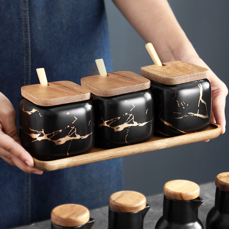 Ceramic Seasoning Jar Set Multiple Sizes Kitchen Storage
