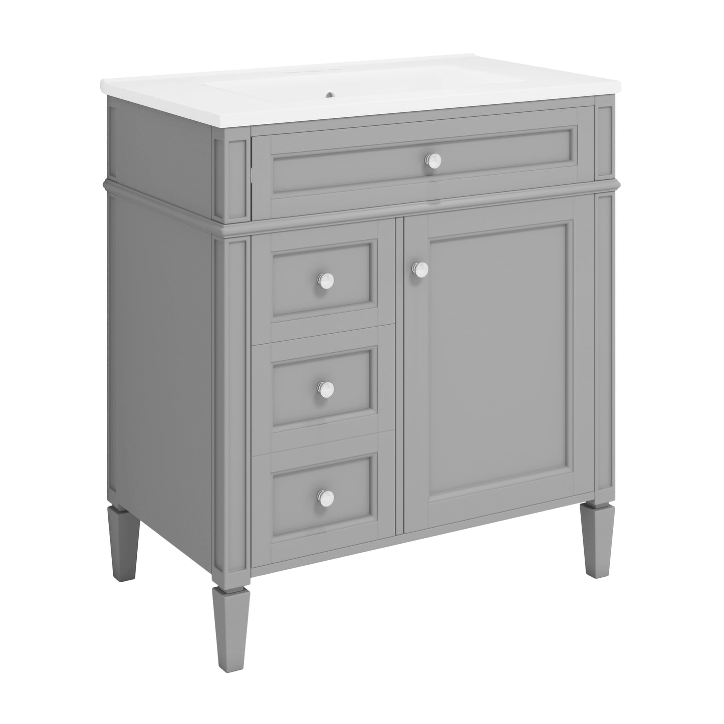 30'' Modern Bathroom Vanity with Sink & 3 Drawers - Grey