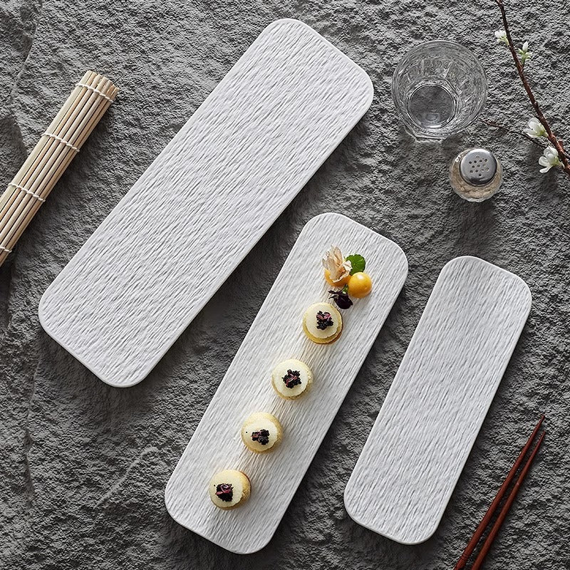 Rectangular Sushi Plate Set - Rock Pattern Porcelain Dinnerware for Kitchen