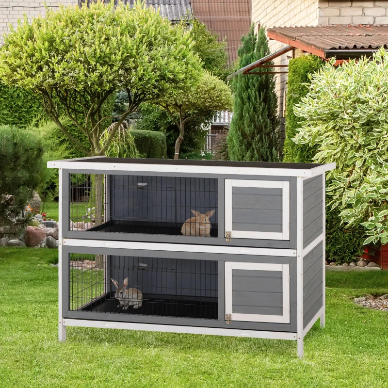 Large Wooden Rabbit Hutch with Lockable Doors Waterproof Roof and Leak Tray