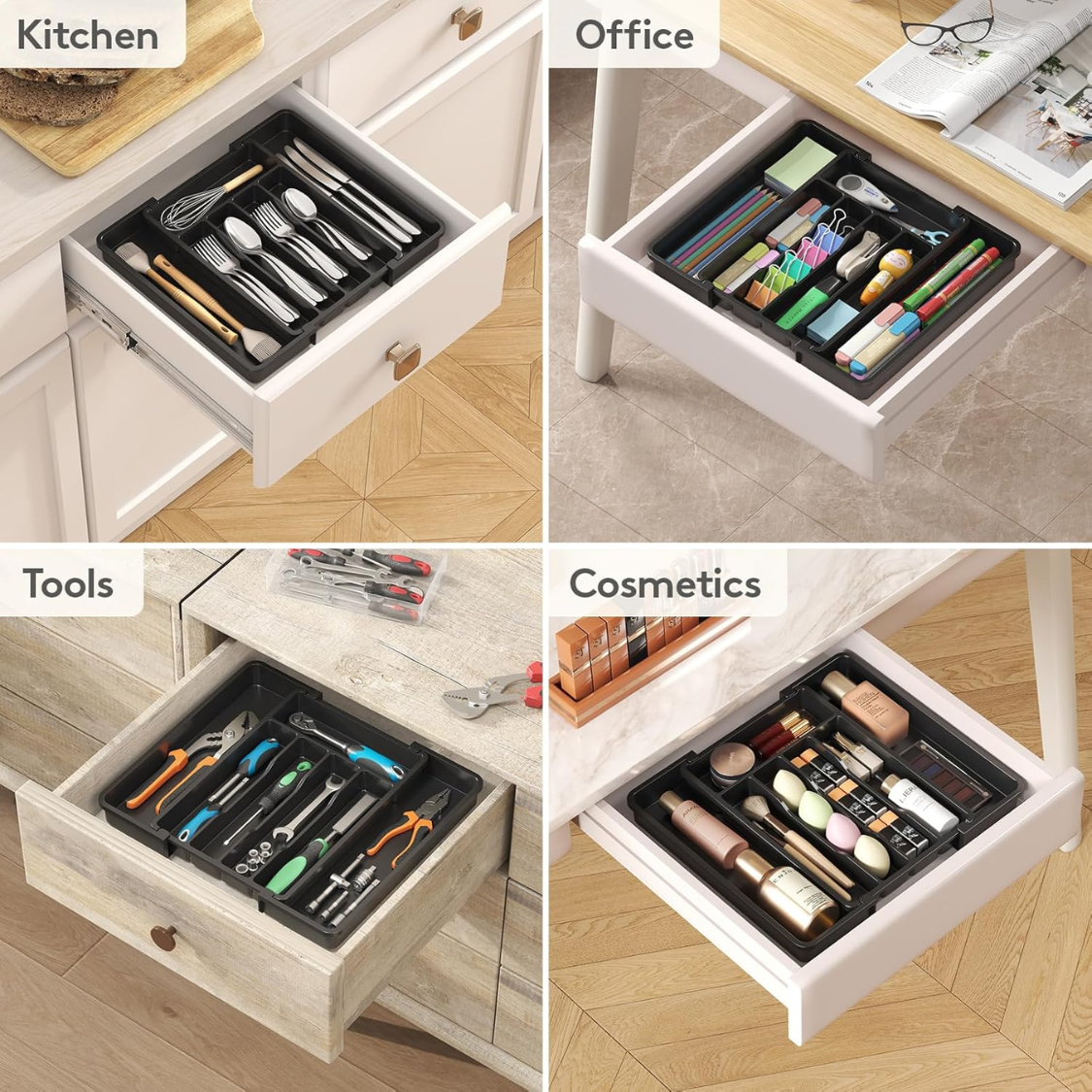 Expandable Plastic Silverware Organizer - 7 Compartment Utensil Tray