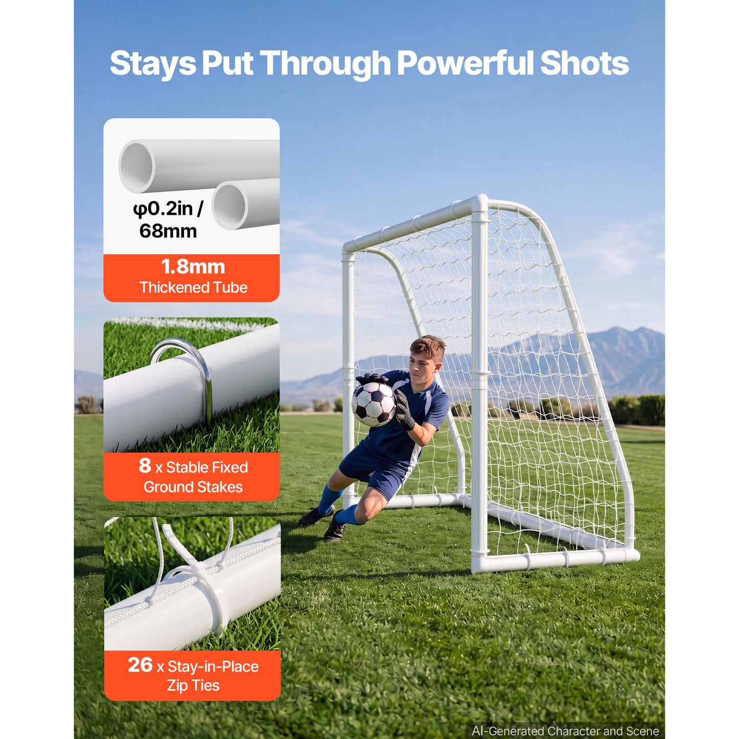 8x6 FT PVC Soccer Goal with PE Net and Accessories for Backyard Practice