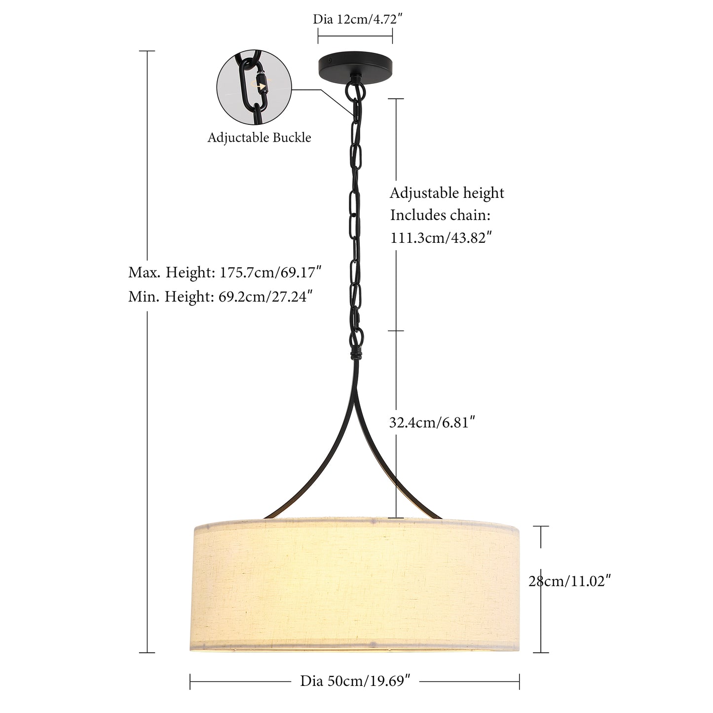 Black Fabric Pendant Light - Adjustable Modern Chandelier for Dining & Living Rooms