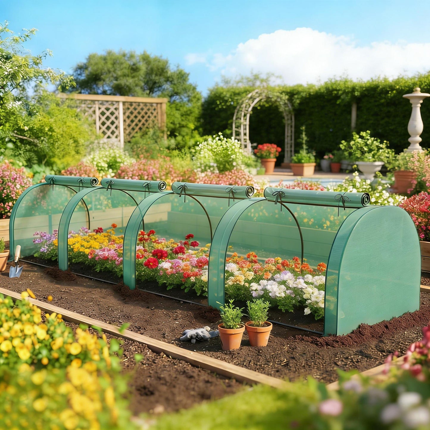 Mini Greenhouse with Roll-Up Zipper Doors - Green & Dark Green