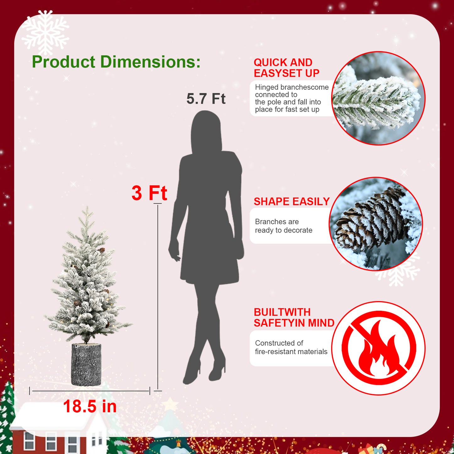 Artificial Christmas Tree - PE PVC Flocking Basin - Multiple Sizes