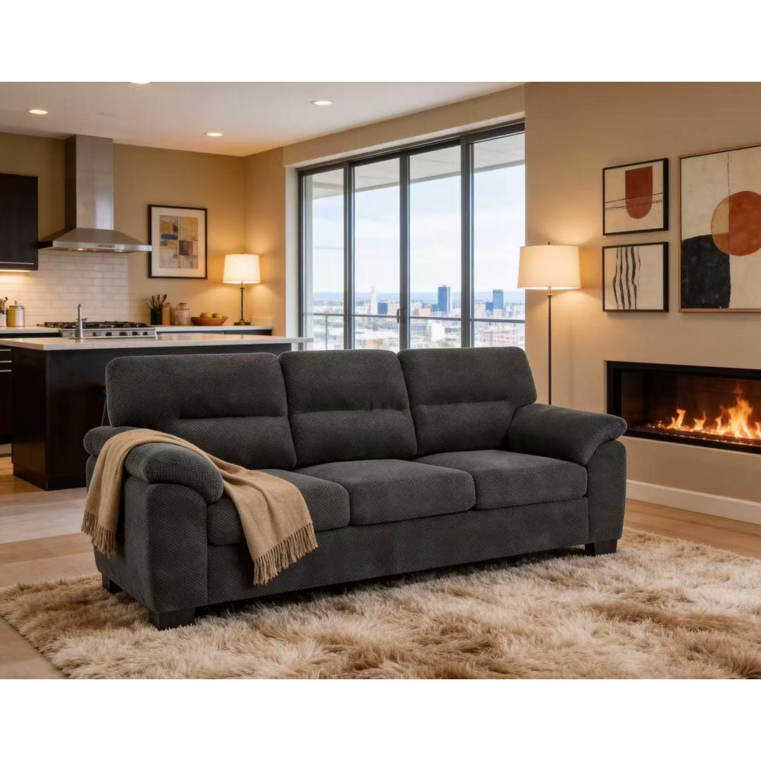 Modern Dark Gray 3-Seater Sofa - Comfortable Upholstered Couch