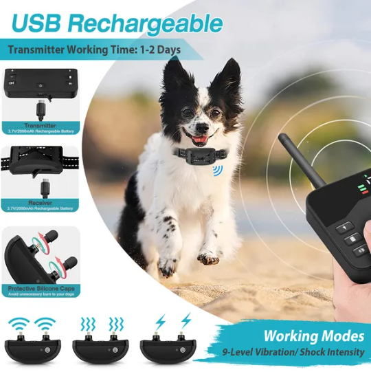 Wireless Electric Dog Fence and Training Collar System - Black