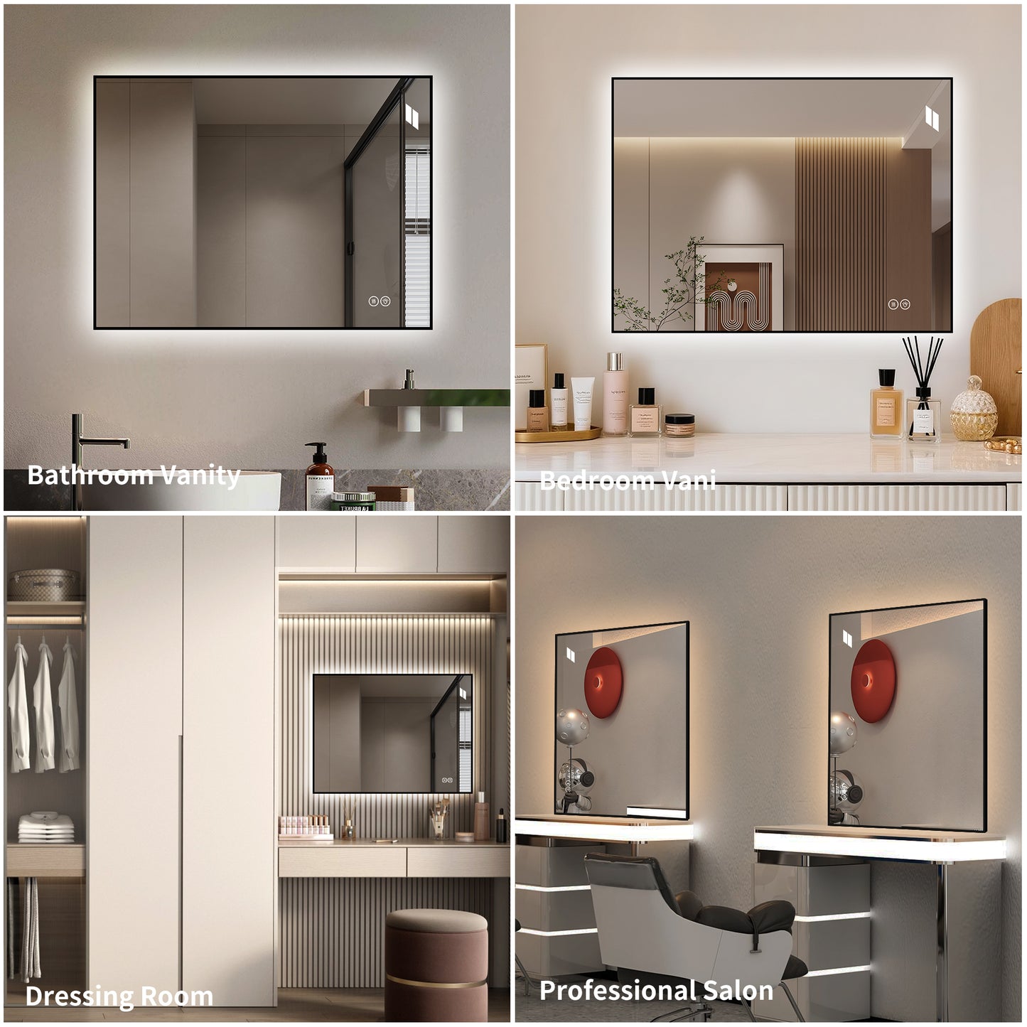 24" x 32" LED Bathroom Mirror - Backlit, Anti-Fog, Dimmable, Black Frame