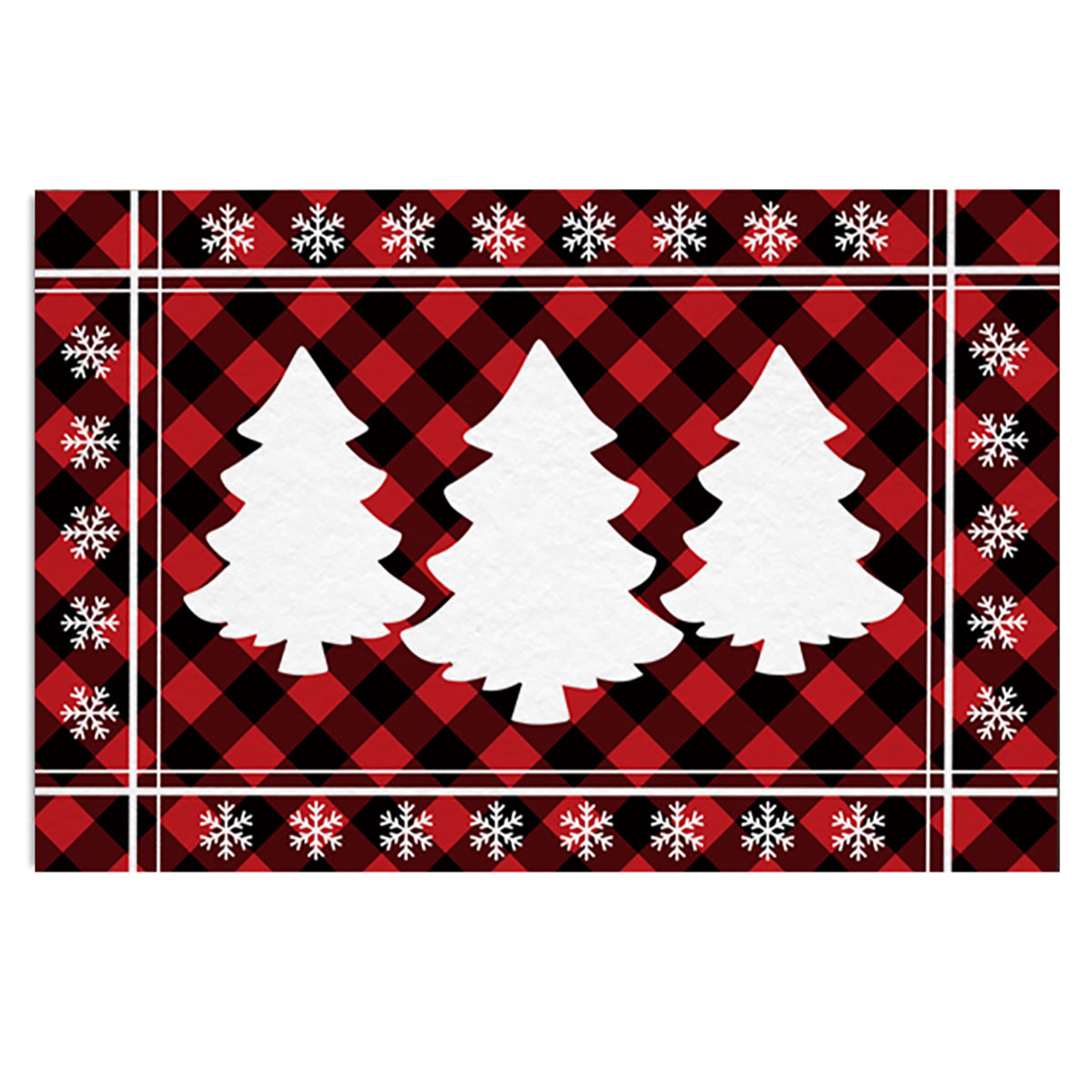 Christmas Non-slip Door Mat Black Red Plaid Decorative Carpet