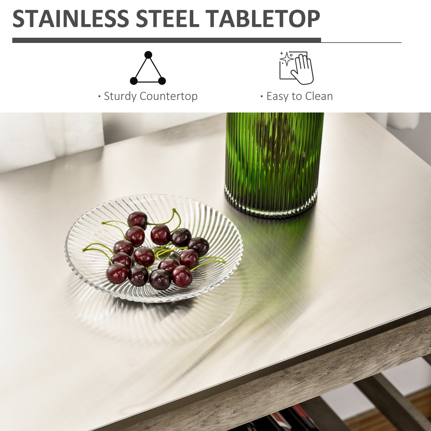 Kitchen Cart, Rolling Island Utility Trolley with Stainless Steel Top