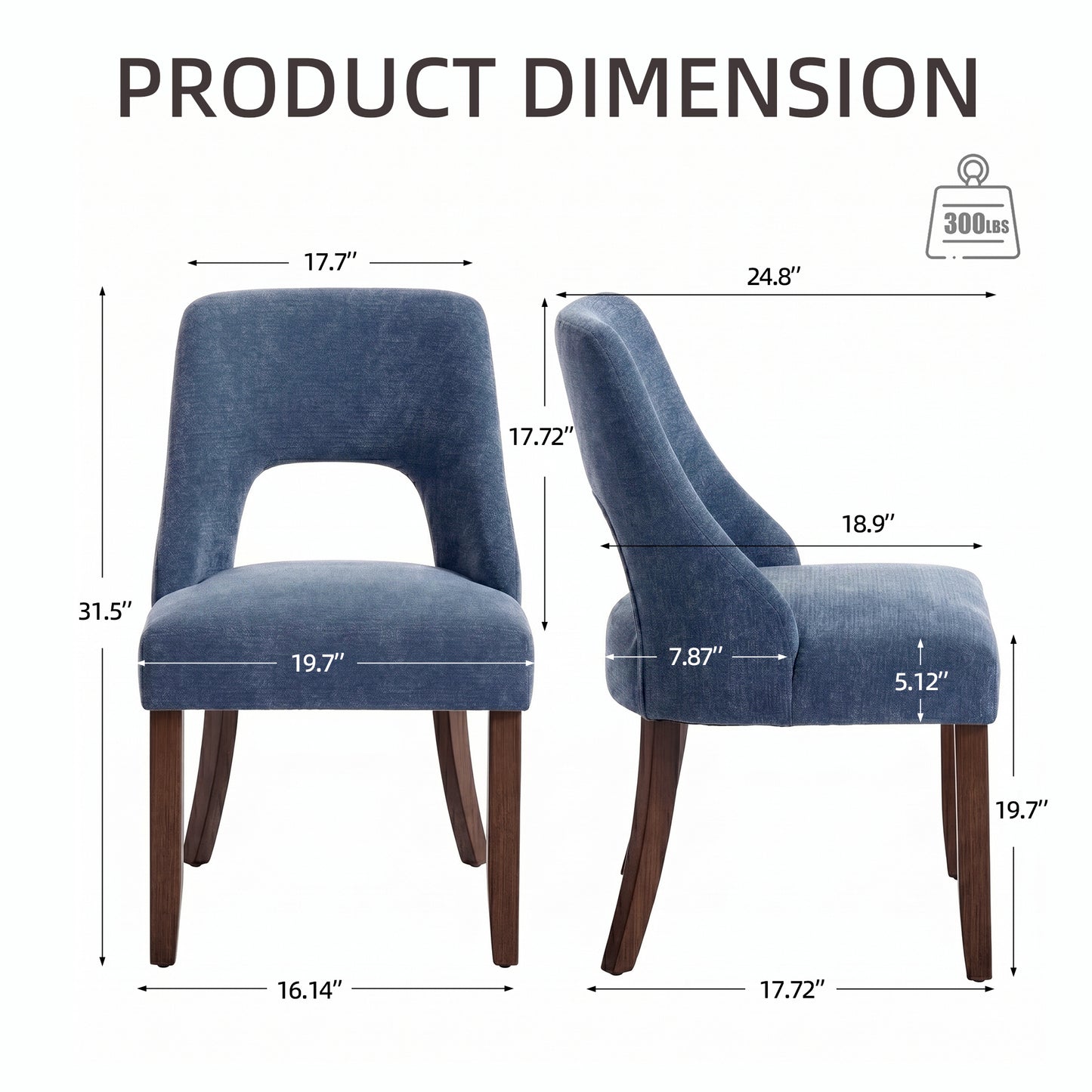 Upholstered Dining Chair Set of 2 - Navy Chenille Fabric
