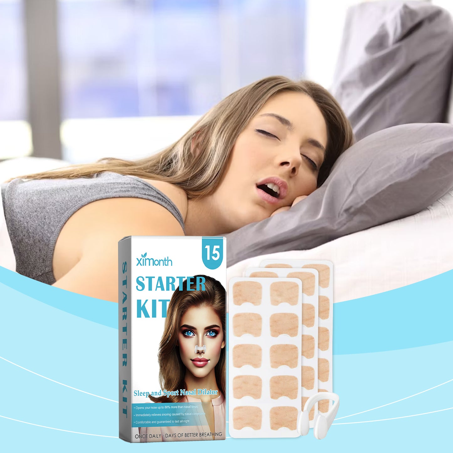 Anti-Snoring Nasal Strip and Clip Set for Comfortable Breathing