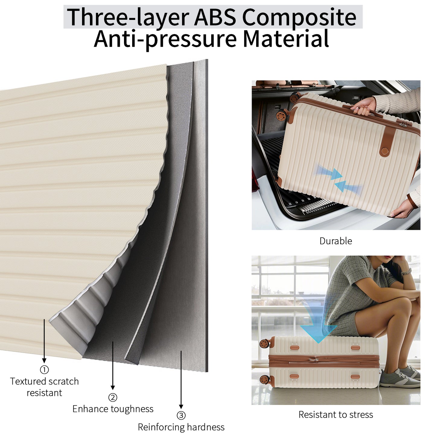 4 Piece Cream Luggage Set - Lightweight Expandable Suitcases