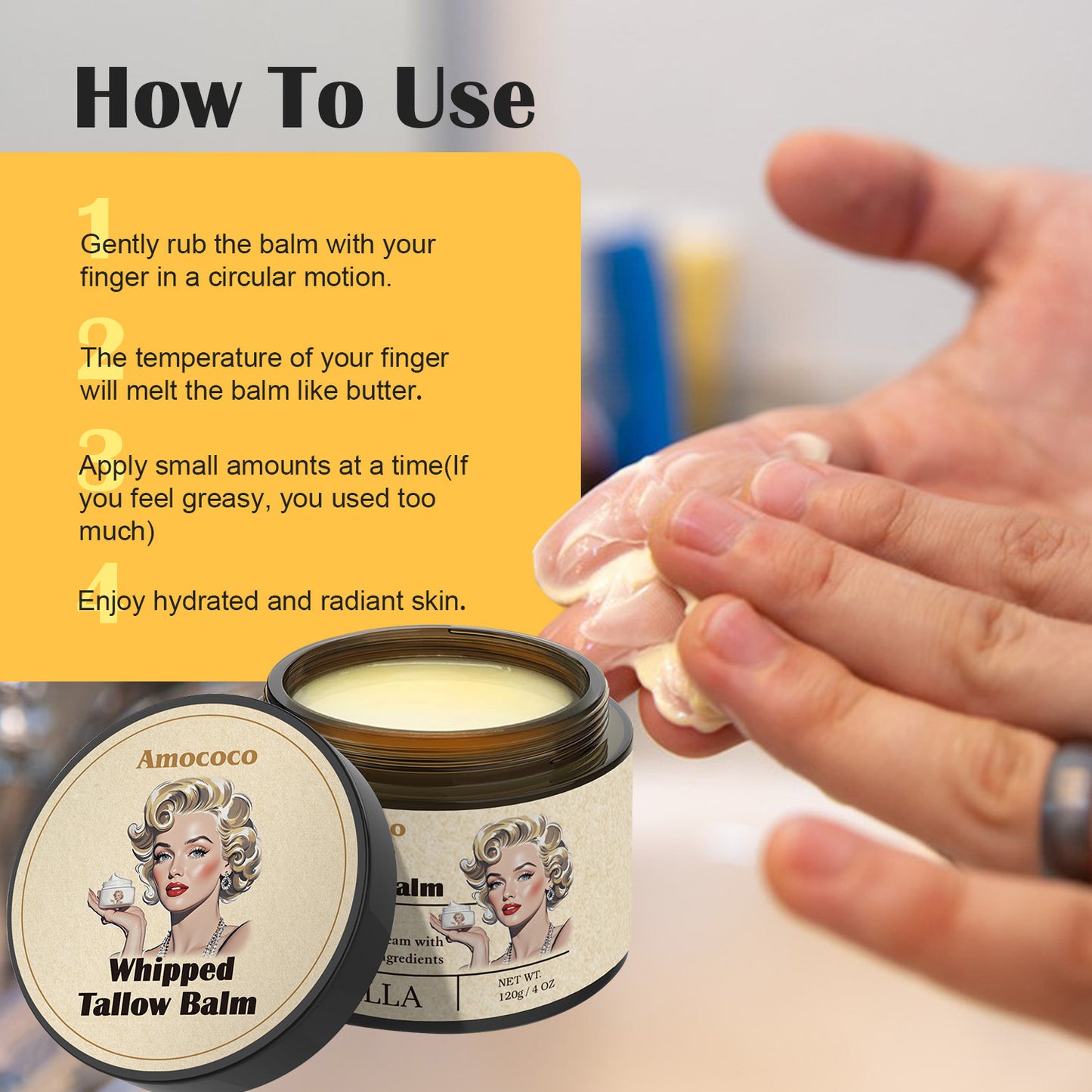Whipped Tallow Balm - Natural Deep Hydration Cream for Face, Body & Lips 600g