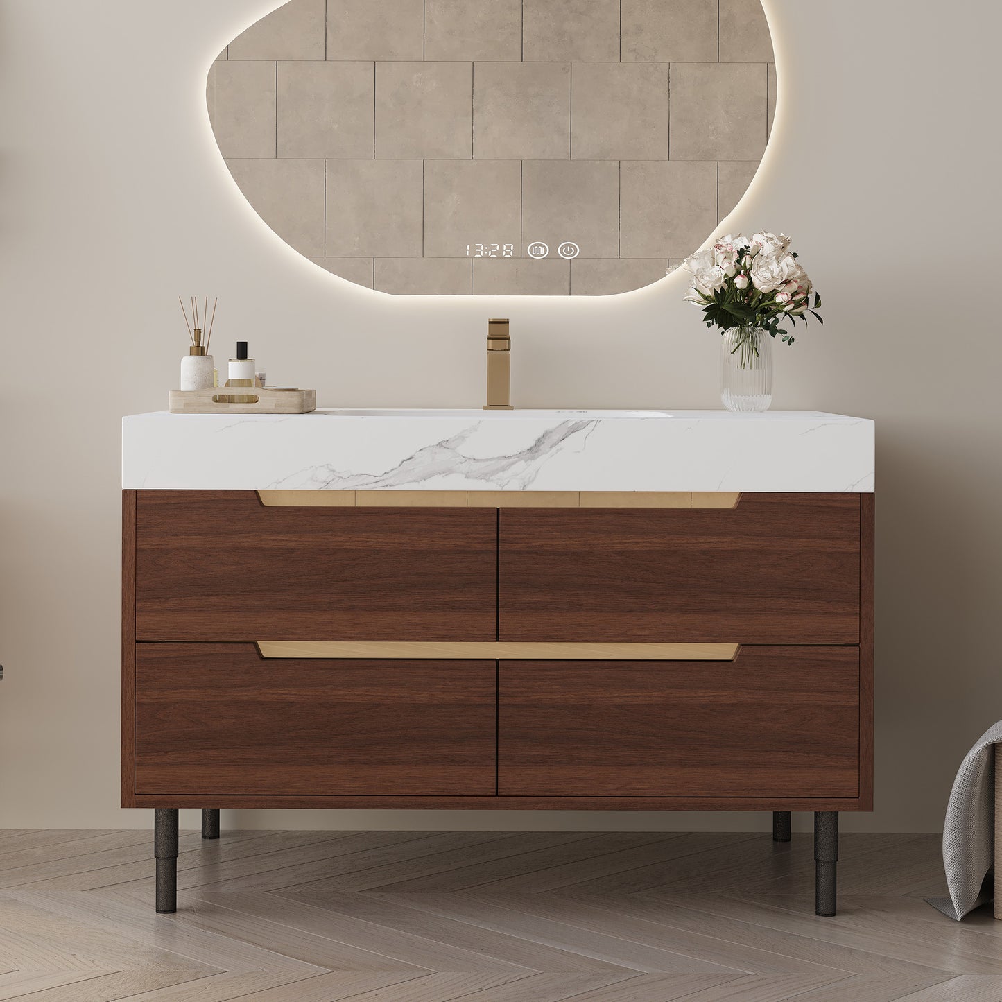 35.4" Farmhouse Bathroom Vanity with Undermount Sink - Walnut White