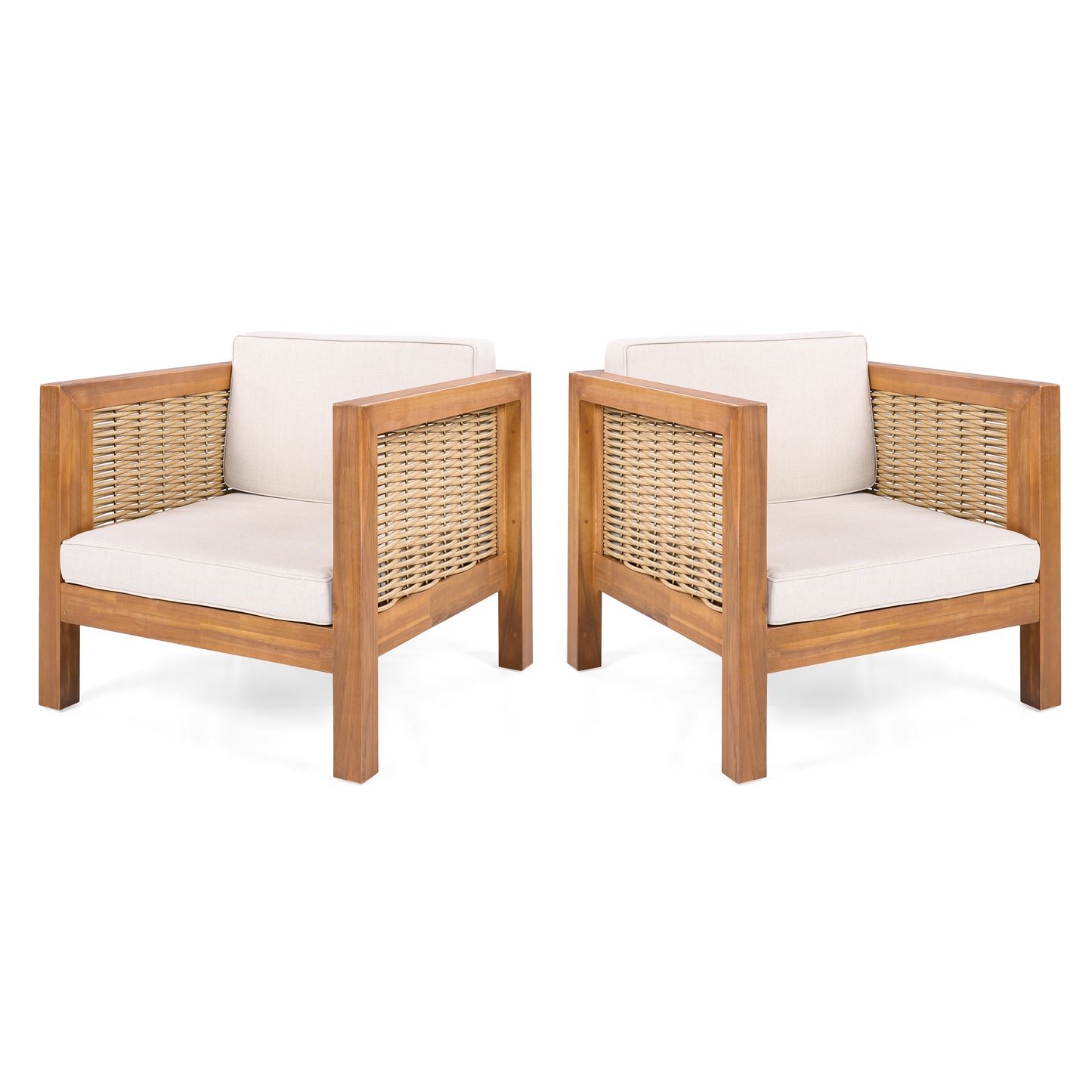 Outdoor Club Chair Set of 2 - Acacia Wood Frame & Beige Cushions