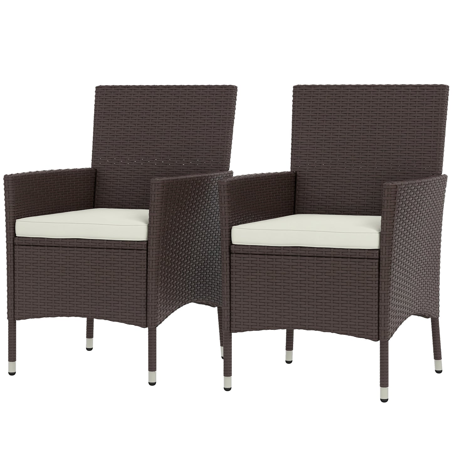 Stackable Rattan Dining Chairs Set with Cushions - Dark Coffee