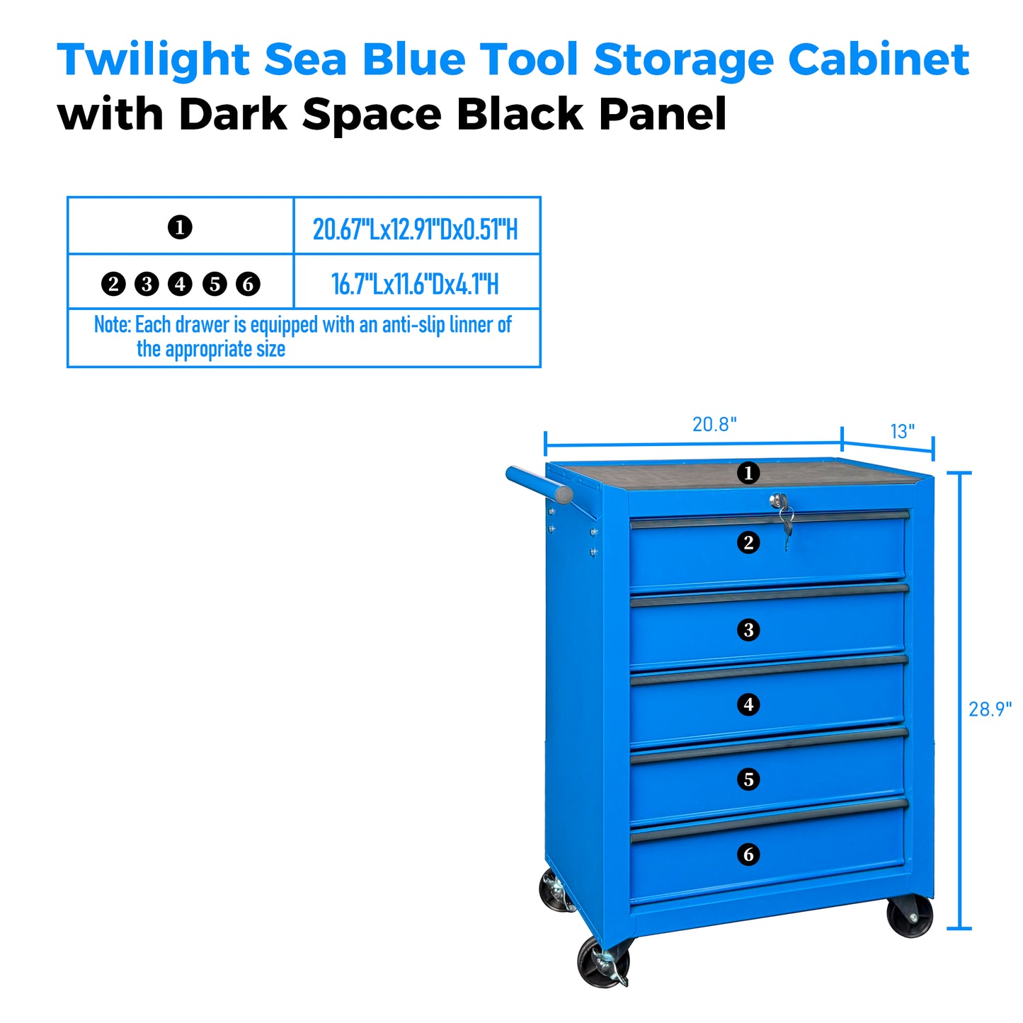 20-Inch Steel Rolling Tool Chest with 5 Drawers, Ball Bearing Slides, Blue