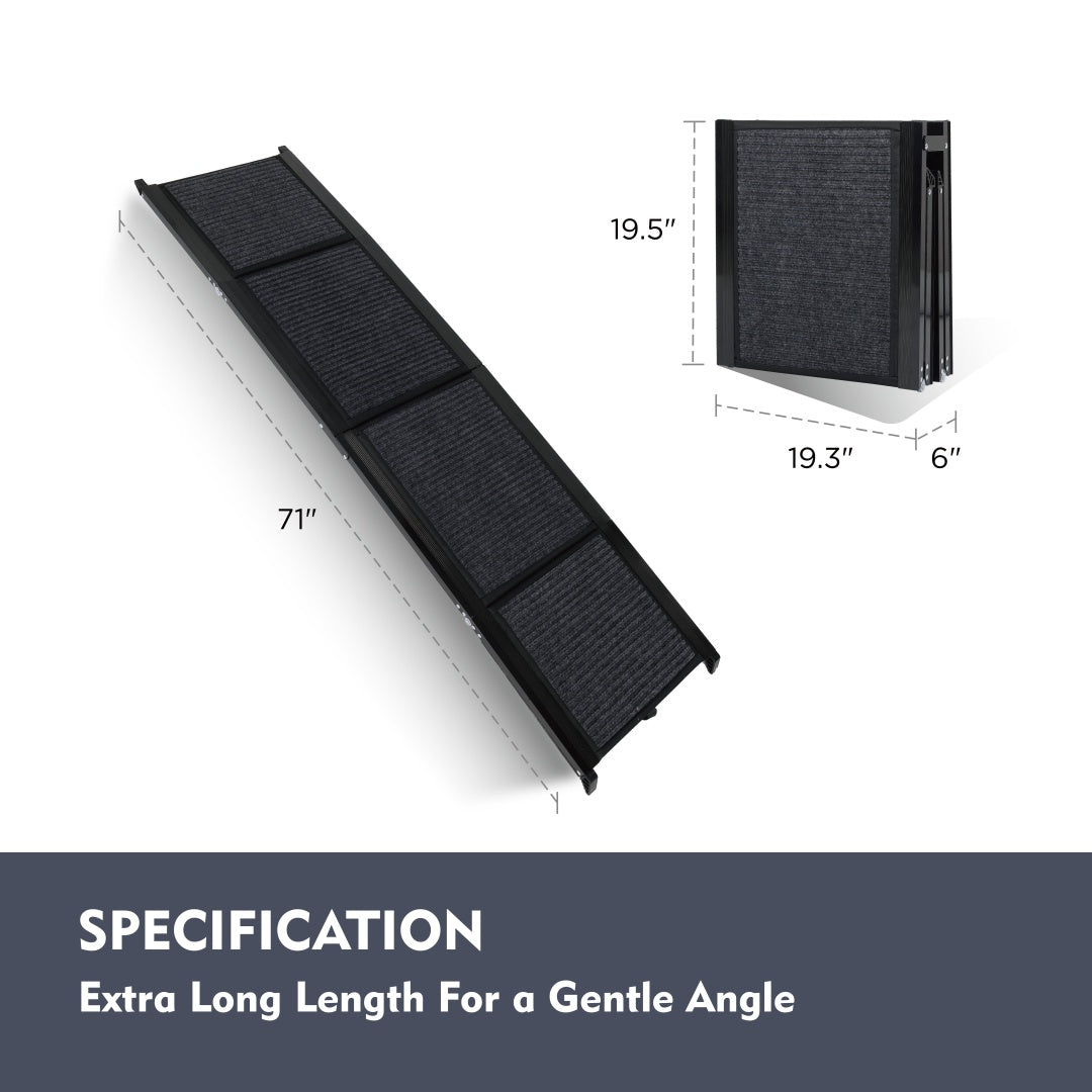 Portable Dog Ramp for Car SUV & Truck - 71 Inch Aluminum Non-Slip Surface, Supports Up to 250 lbs