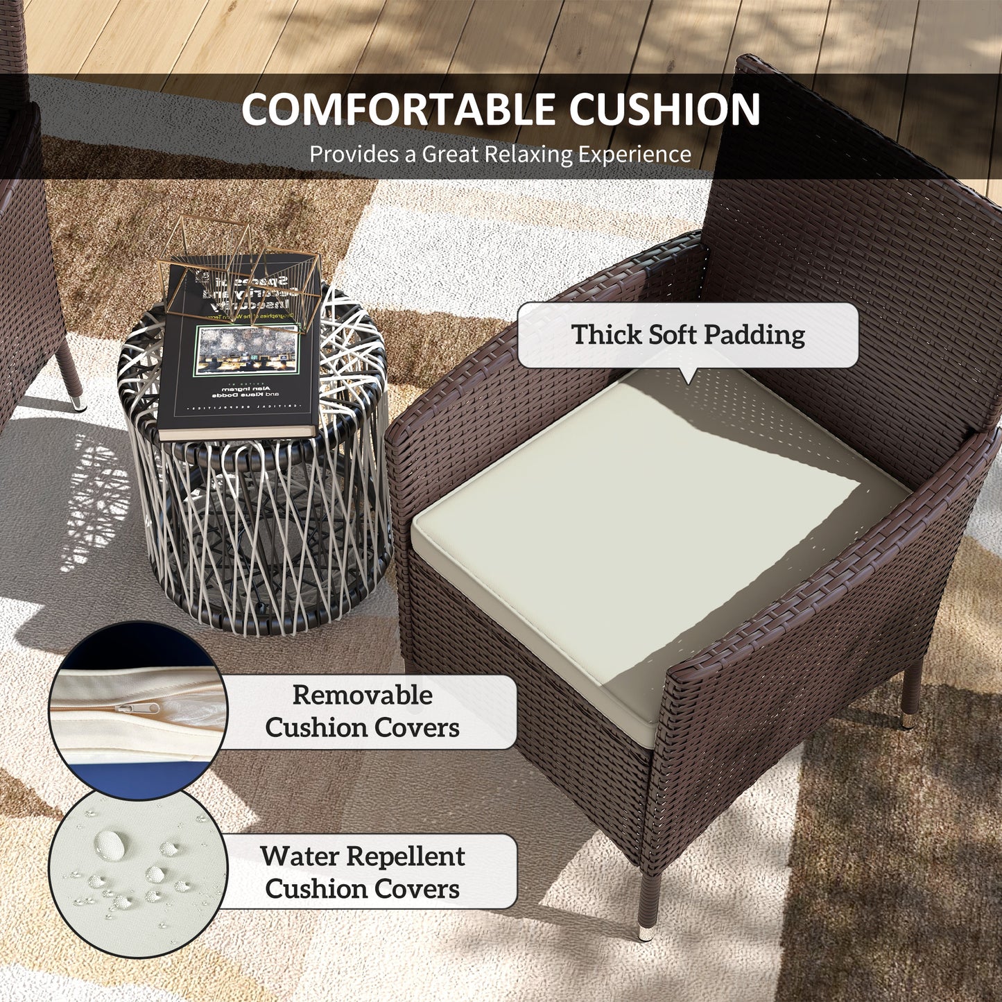 Stackable Rattan Dining Chairs Set with Cushions - Dark Coffee