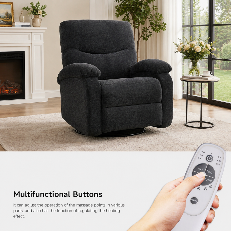 Extra-Large Manual Lift Recliner Chair with Heat & Massage - Black