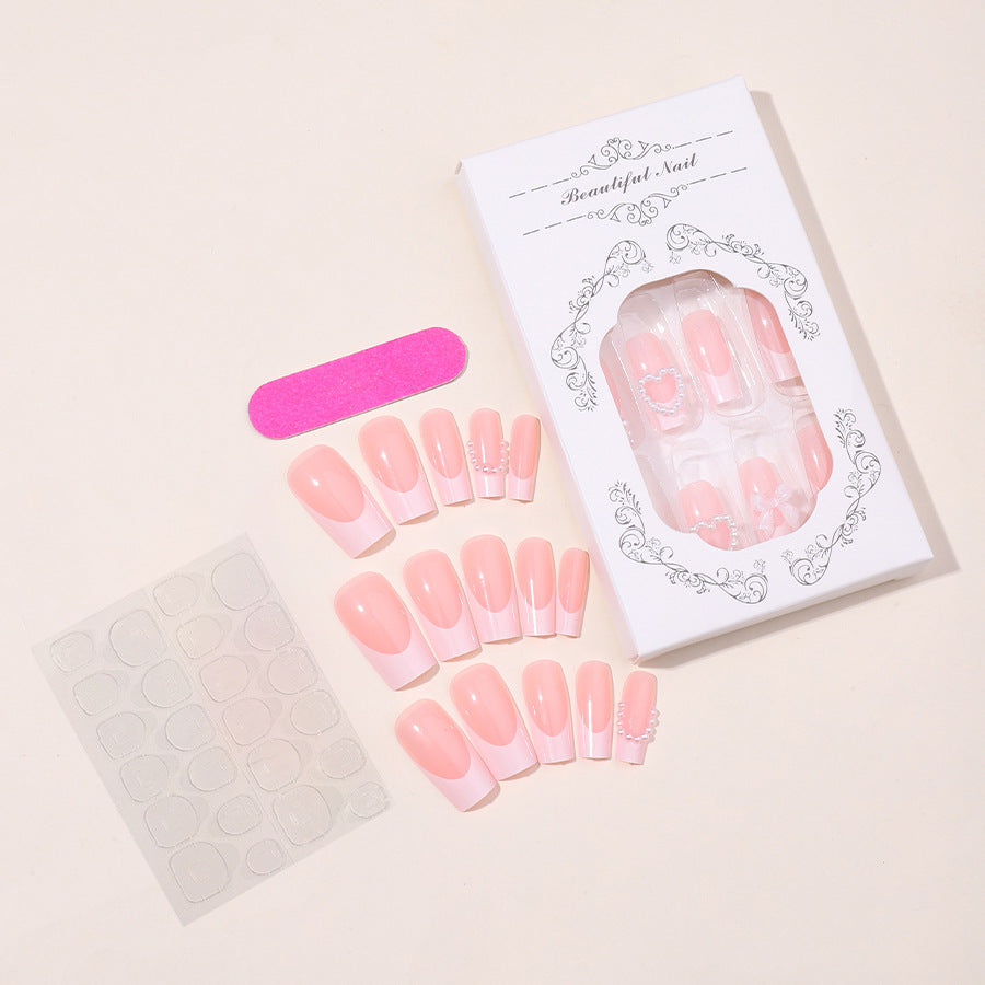 French Love Pearl Fake Nail Stickers - Removable Nail Art Decals XD93