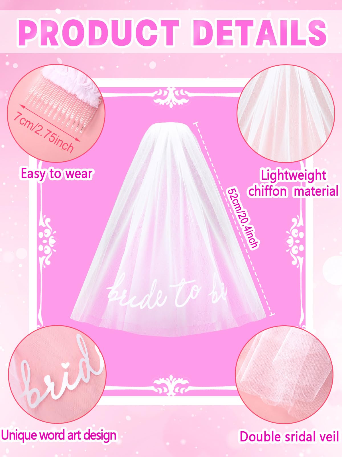 Bride To Be Embroidered Veil - Bachelorette Party Accessory