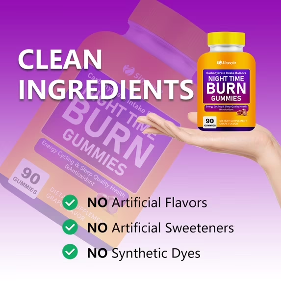Night Time Burn Gummies, Grape Flavored, Vegan & Gelatin-Free, 90 Count
