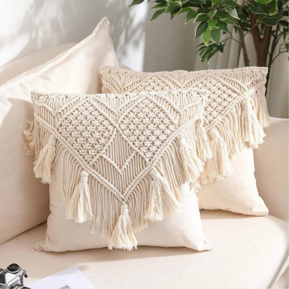 Cotton Rope Woven Tassel Pillow Cover - 45x45 cm Home Decor Cushion